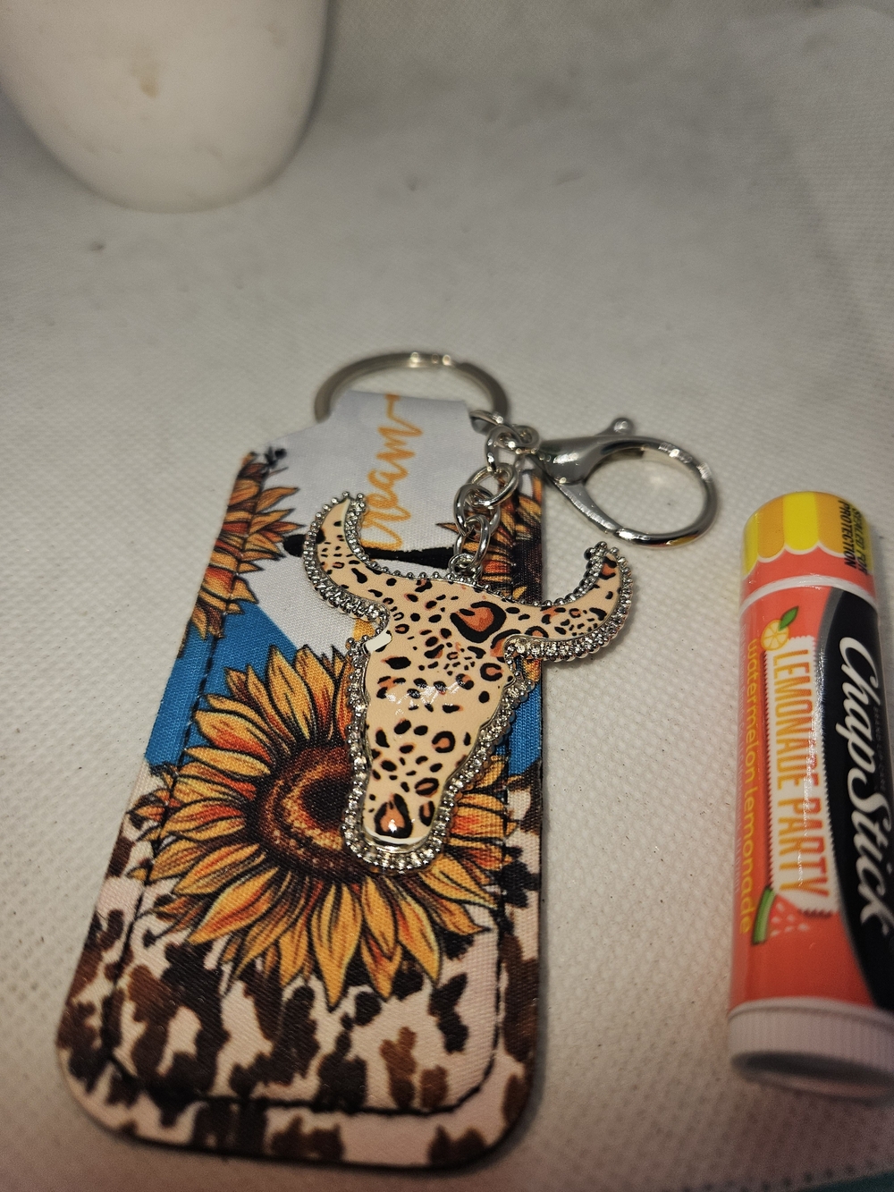 Sunflower & Leopard Bull Keychain Lip Balm Holder